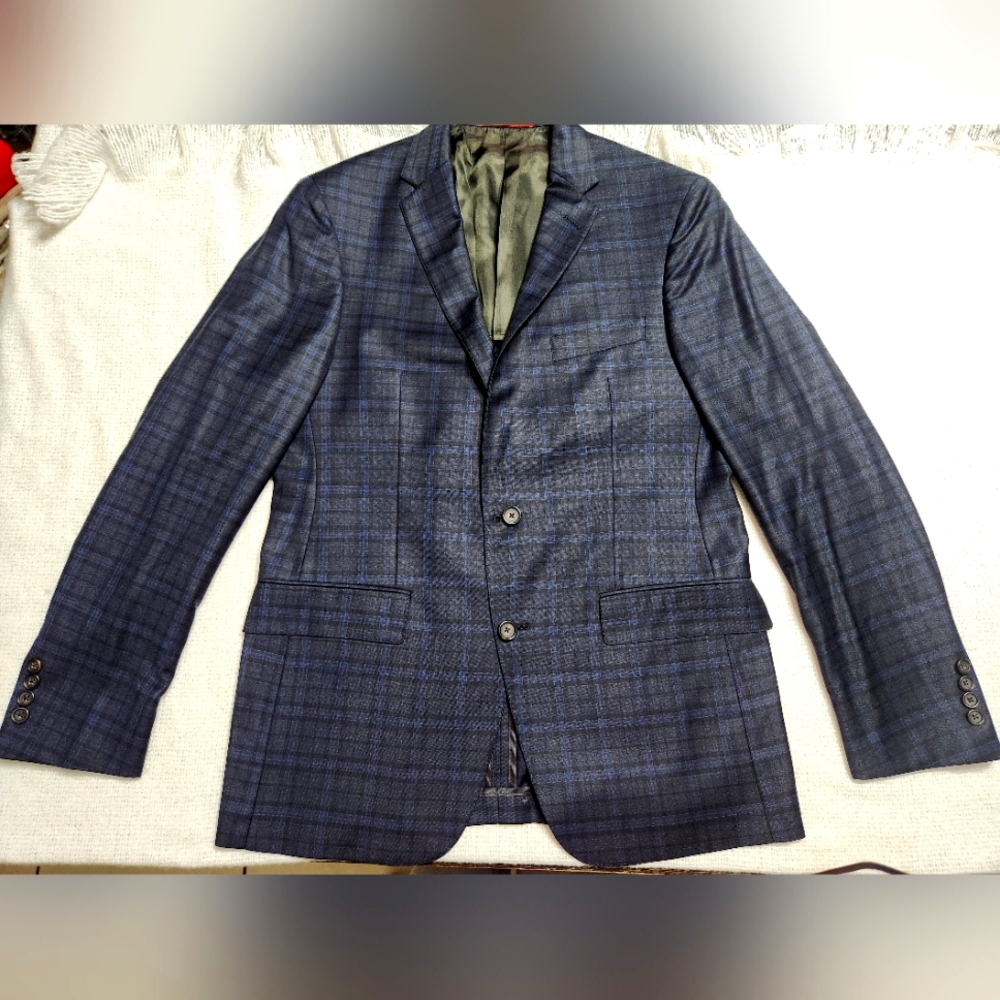 Custom Men's Blue And Black Plaid Blazer